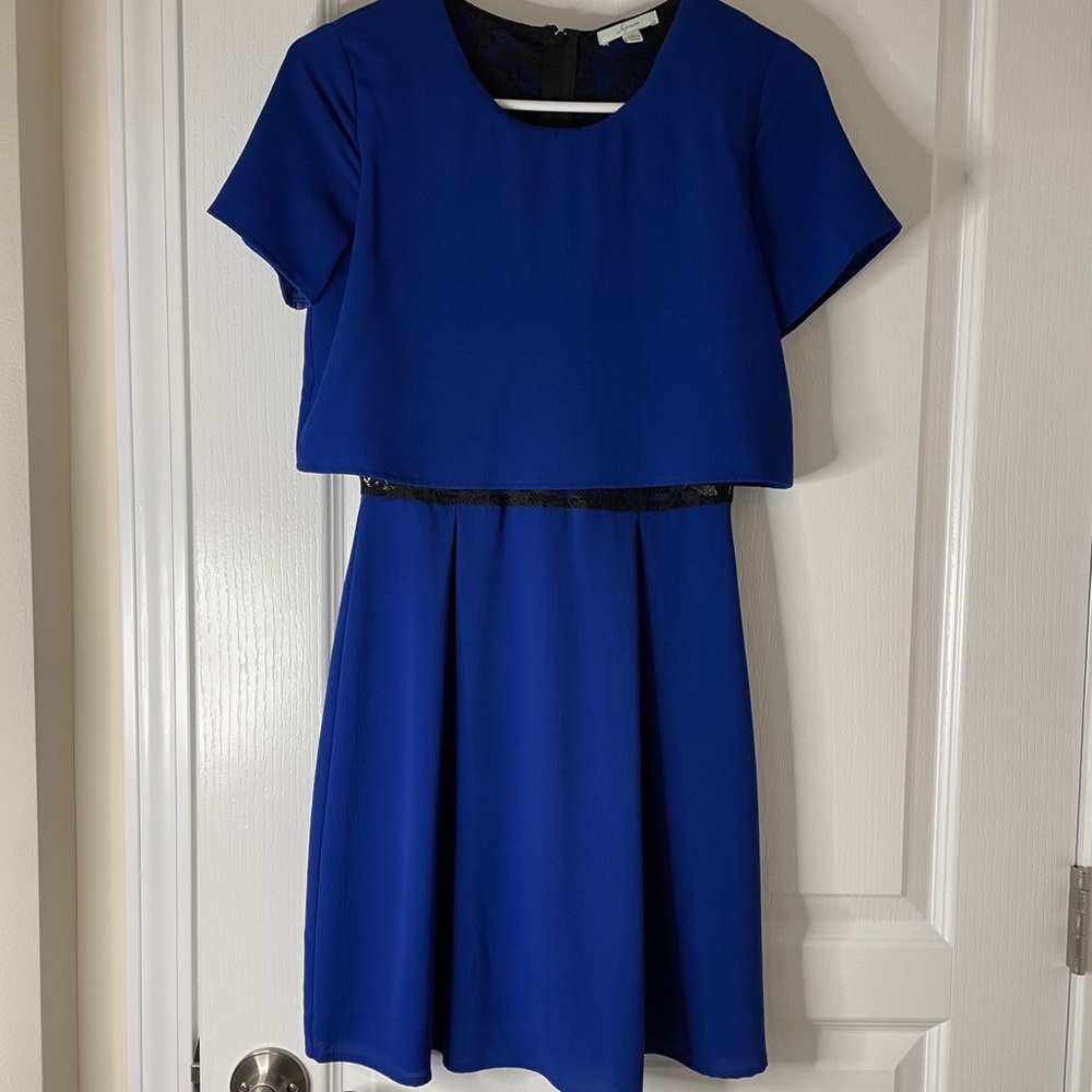 Blue dress black lace under